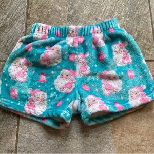 iscream blue with pink Santa fleece shorts size medium 10-12 GUC Preowned